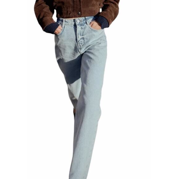 Zara Women's 4 Light Blue High Waist Straight Ankle Rigid Pocketed Cotton Jeans - Picture 2 of 10